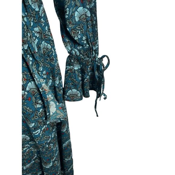 BAND OF THE FREE Women S Jewel Teal Dress Floral Wrap Tie Side Bell Cuff Hi Lo - Picture 7 of 13